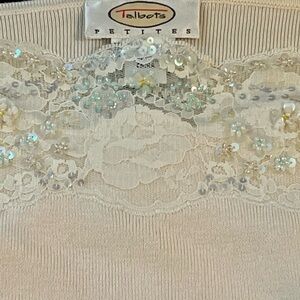 NWT Talbots Petites Beaded Lace Knit Shell Cream Tank Size SP